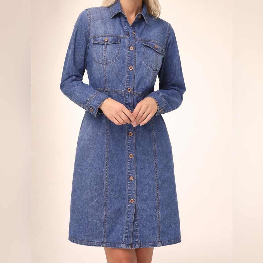 Nwt Frye Denim Button-Down Dress Light Wash